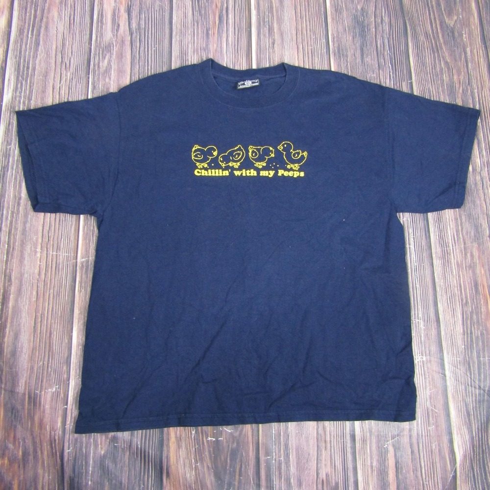 Chillin With My Peeps Shirt Mens XL Navy Blue Graphic‎ Funny Tee Steve Barrys